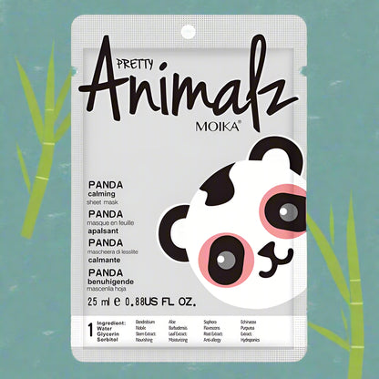 Pretty Animalz Moika Panda sheet mask packaging on a white background