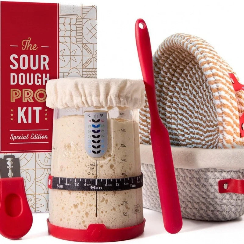 Sourdough Fermenting Pro Kit, Red with cotton rope proofing bowls