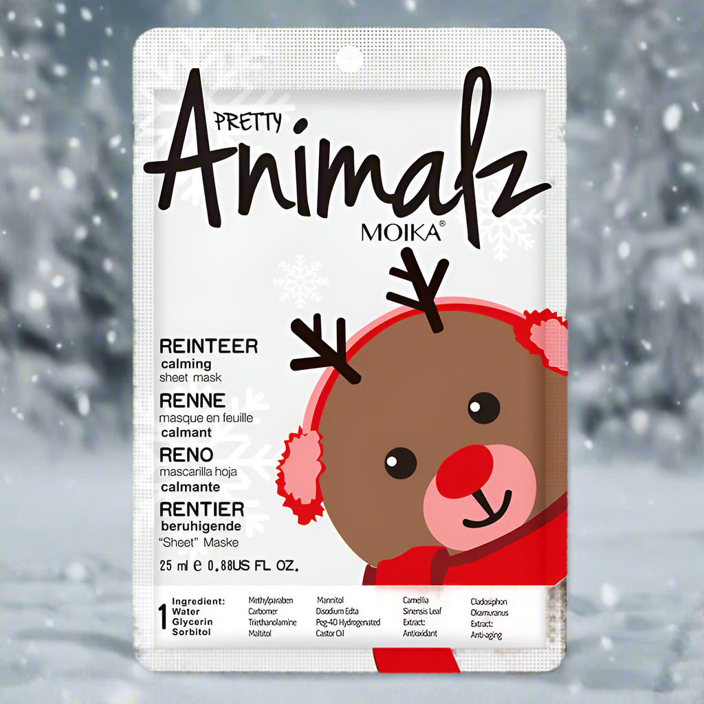 Pretty Animalz Moika Reindeer sheet mask packaging on a white background