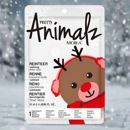 Pretty Animalz Moika Reindeer sheet mask packaging on a white background