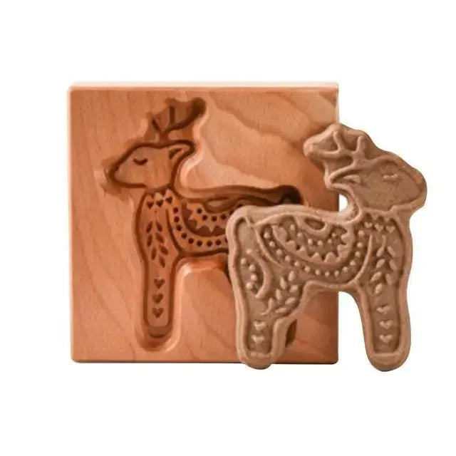 Wooden stamp with deer design on a white background
