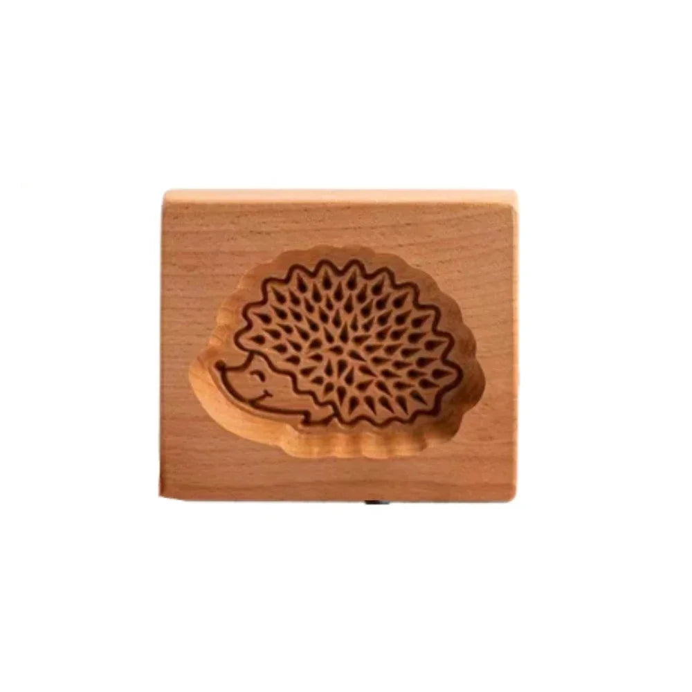 Wooden stamp with a floral design on a white background